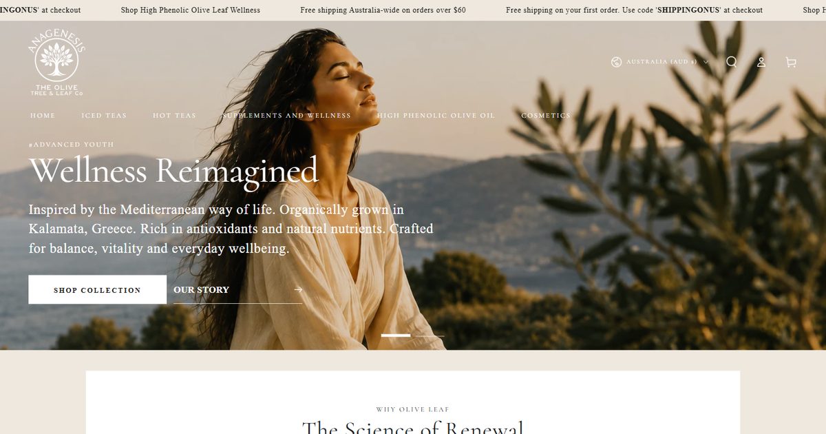 Anagenesis website homepage, shopanagenesis.com