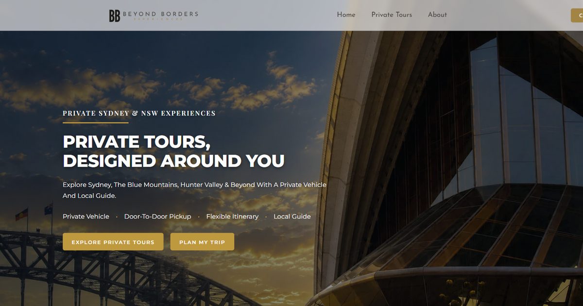 Beyond Borders Experiences website homepage, beyondgo.com.au
