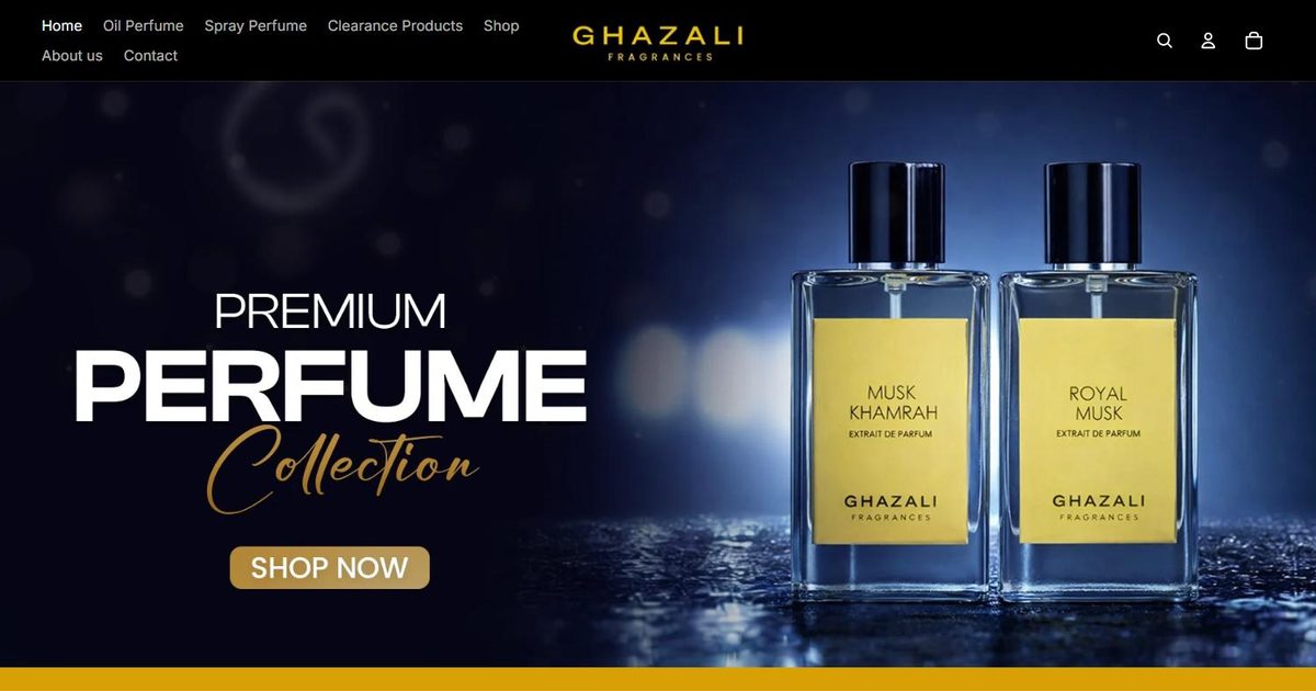 Ghazali Fragrances website homepage, ghazalifragrances.com.au