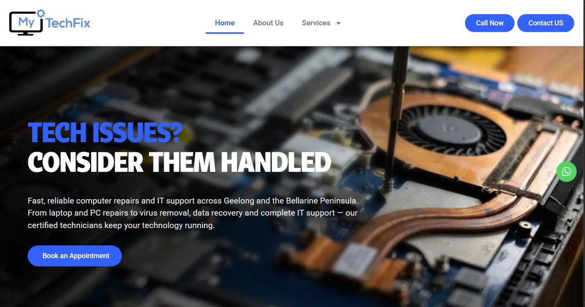 MyTechFix website homepage, mytechfix.com.au