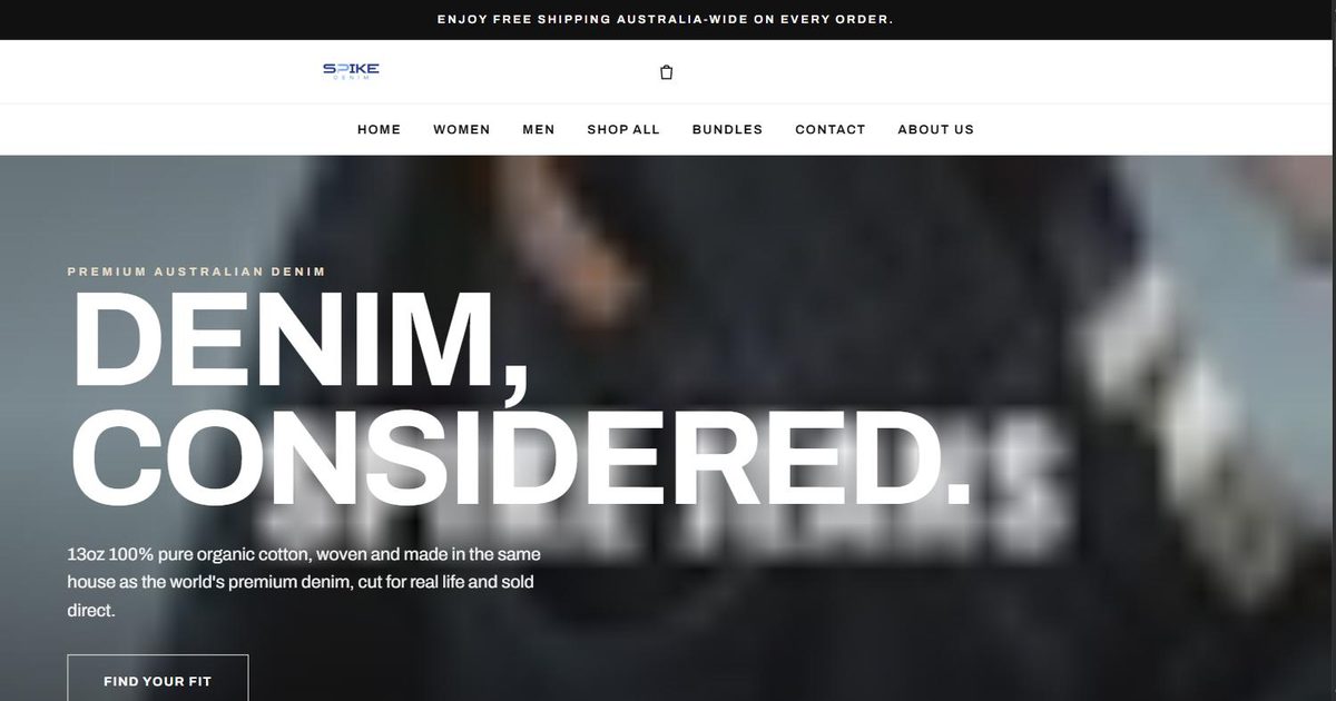 Spike Denim website homepage, spikedenim.com.au